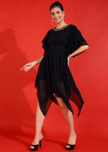 Yash Gallery Women Asymmetric Blue Midi/Calf Length Dress