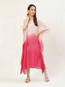 maaesa Women Kaftan Pink Midi/Calf Length Dress