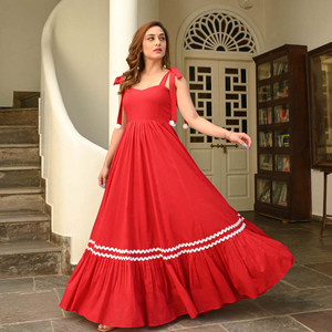 SARTAZ Women Maxi Red Full Length Dress
