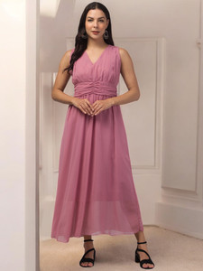 My Swag Women Fit and Flare Pink Maxi/Full Length Dress