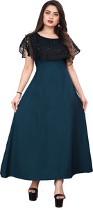 Qena Women Maxi Dark Blue, Black Full Length Dress