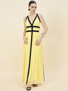 AAYU Women Fit and Flare Yellow Maxi/Full Length Dress