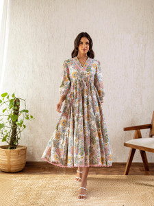 Honky Tonky Women Fit and Flare Multicolor Maxi/Full Length Dress