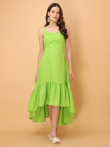 PURVAJA Women Fit and Flare Green Midi/Calf Length Dress