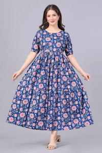 Fashion Unstoppable Women A-line Blue, Pink Maxi/Full Length Dress