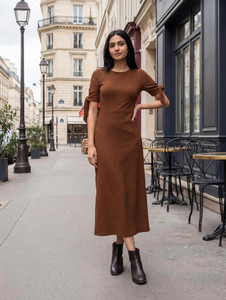 Selvia Women Fit and Flare Brown Midi/Calf Length Dress
