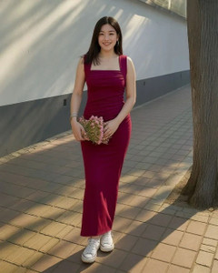 FAB2FASHION Women Bodycon Maroon Below Knee Dress