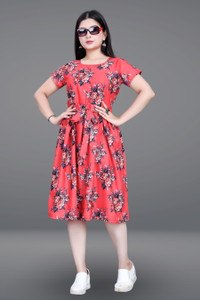 dramfashion Women Fit and Flare Multicolor Knee Length Dress