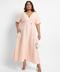 Instafab Plus Women A-line Beige Maxi/Full Length Dress