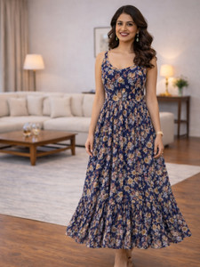 Curvy Love Women Fit and Flare Blue Maxi/Full Length Dress