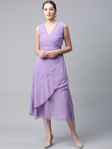 PLUSS Women Wrap Purple Midi/Calf Length Dress