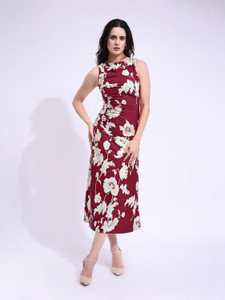PURVAJA Women A-line Maroon Maxi/Full Length Dress