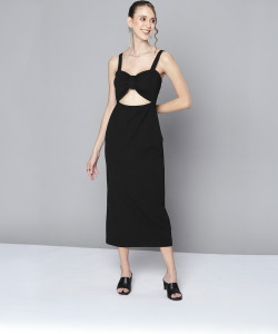 SASSAFRAS Women Two Piece Dress Black Midi/Calf Length Dress