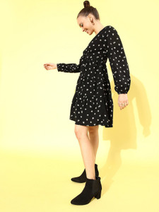 Mast & Harbour Women A-line Black Above Knee/Mid Thigh Length Dress