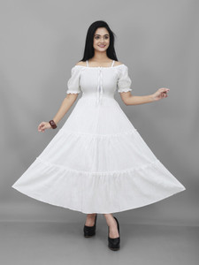 DSGARMENT Women Gown White Maxi/Full Length Dress