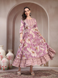 PRISTYLE Women Fit and Flare Purple Maxi/Full Length Dress