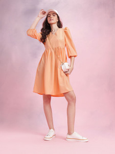 Dressberry Women A-line Orange Above Knee/Mid Thigh Length Dress