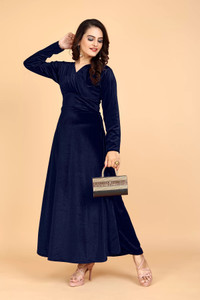 WestCHIC Women High Low Dark Blue Maxi/Full Length Dress