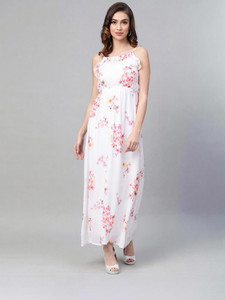 SASSAFRAS Women Maxi Red, White, Pink Full Length Dress