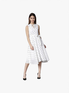 Tokyo Talkies Women Fit and Flare White Midi/Calf Length Dress