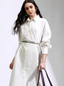 Tokyo Talkies Women Shirt White Knee Length Dress