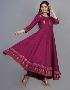 MANISUKMI FASHION Women Fit and Flare Purple Ankle Length Dress