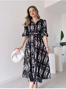 Pimu Women Maxi White, Black Midi/Calf Length Dress