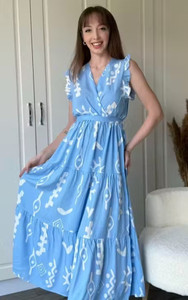 KDS HUB Women Wrap Blue Maxi/Full Length Dress