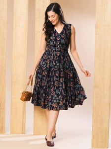 Globus Women Fit and Flare Multicolor Midi/Calf Length Dress