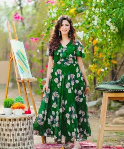 Fashion2wear Women Fit and Flare Green, Pink, Dark Blue Maxi/Full Length Dress