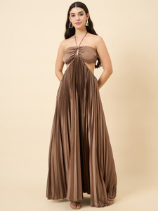 AAYU Women Maxi Gold Full Length Dress