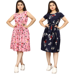 Nilkanth Fashion Women A-line Pink, Blue Knee Length Dress