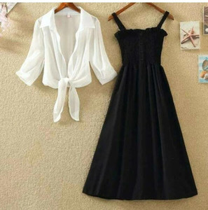 Emmy Word Women A-line Black, White Knee Length Dress