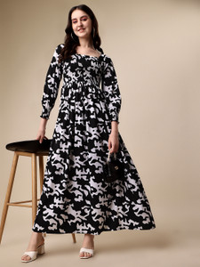 Sheetal Associates Women Fit and Flare Black, White Maxi/Full Length Dress