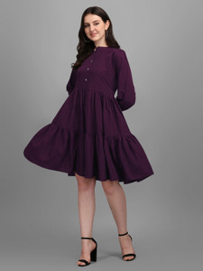 Kinjo Women Fit and Flare Purple Knee Length Dress