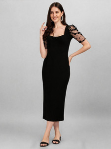 Selvia Women Bodycon Black Midi/Calf Length Dress