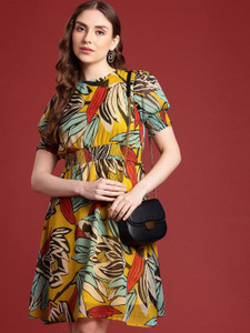all about you Women Fit and Flare Multicolor Knee Length Dress