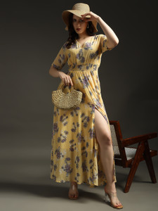 Emeros Women Maxi Yellow, Blue Full Length Dress