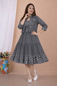 VERBY Women Fit and Flare Grey Below Knee Dress