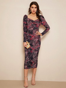 london belly Women Bodycon Black, Maroon, White Midi/Calf Length Dress