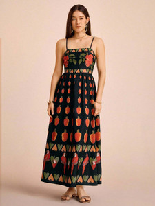 Sheetal Associates Women Fit and Flare Black, Multicolor Maxi/Full Length Dress