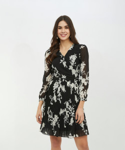HARPA Women A-line Black, Beige Above Knee/Mid Thigh Length Dress