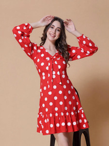 God Bless Women Fit and Flare Red, White Above Knee/Mid Thigh Length Dress