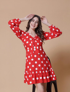 God Bless Women Fit and Flare Red, White Above Knee/Mid Thigh Length Dress