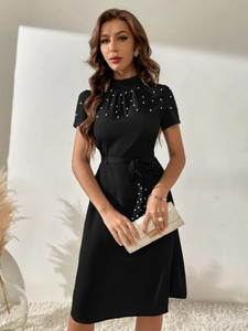 Mufeed Women A-line Black Knee Length Dress