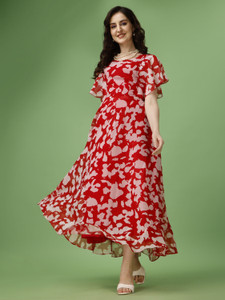 Fashion2wear Women A-line Red Ankle Length Dress