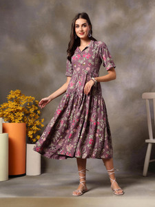 Stylum Women Fit and Flare Beige Maxi/Full Length Dress