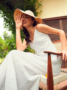 SASSAFRAS Women Fit and Flare White Maxi/Full Length Dress