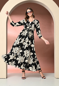 GLAMALUE Women Fit and Flare Black Maxi/Full Length Dress