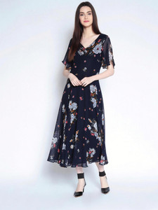 RARE Women Fit and Flare Blue Midi/Calf Length Dress